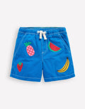 Short en coton à enfiler-Fruits brodés