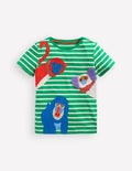 T-shirt manches courtes à appliqué-Singes rayé vert vif