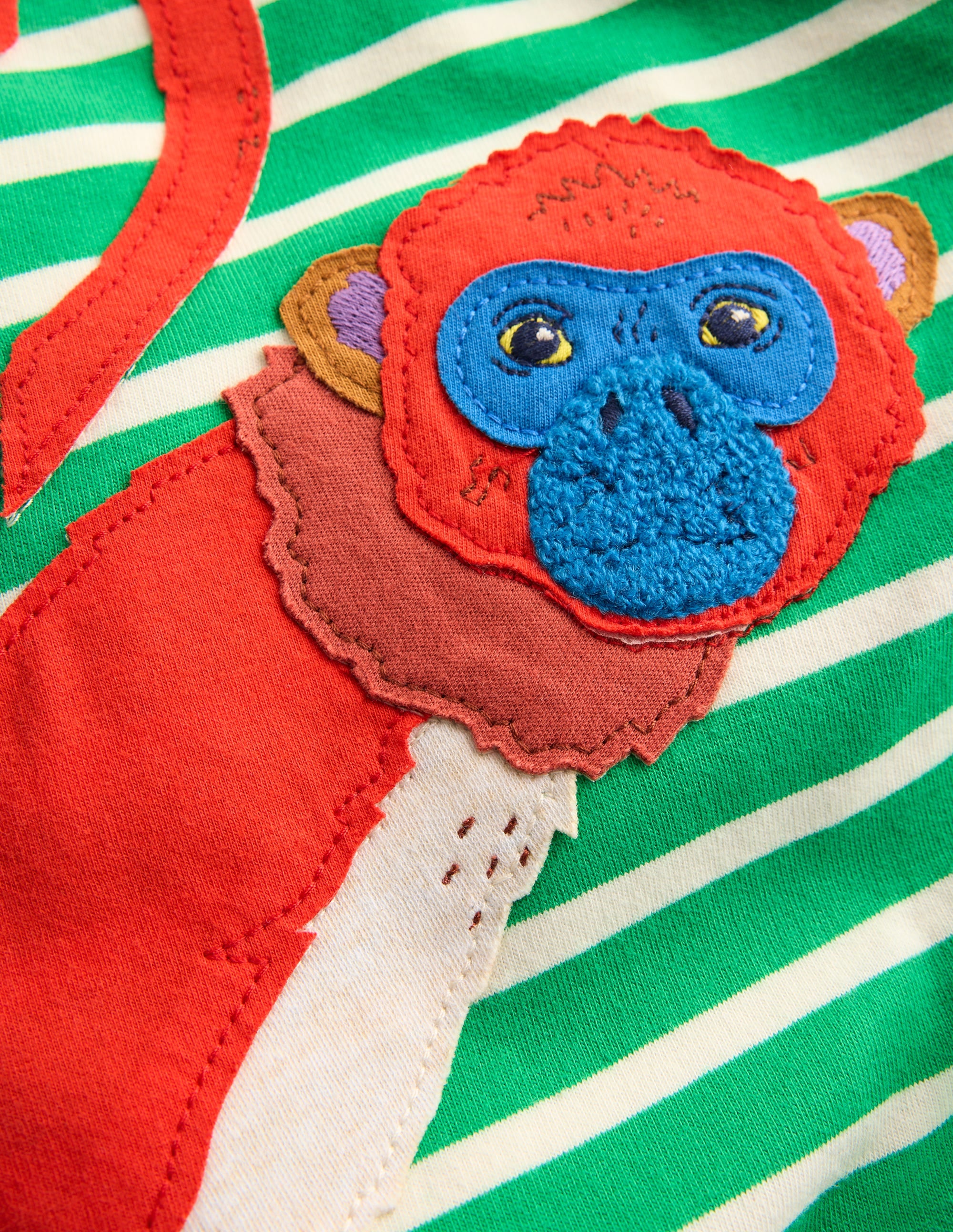 T-shirt manches courtes à appliqué-Singes rayé vert vif - Image 3