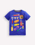T-shirt manches courtes à appliqué-BBQ bleu vif