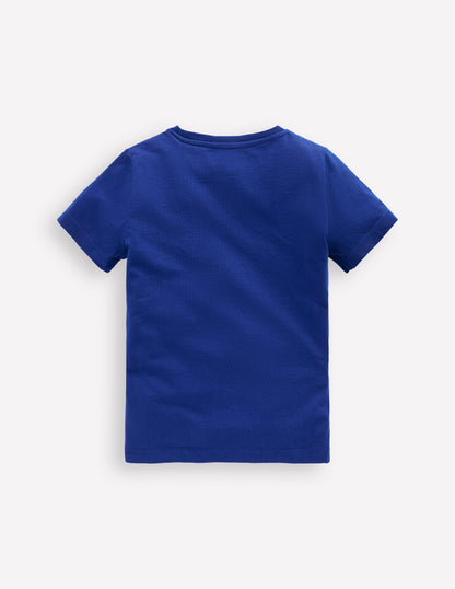 T-Shirt mit Reißverschlussapplikation-Leuchtendes Blau Kugelfisch