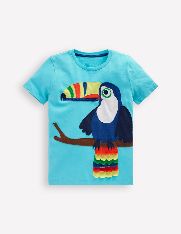 T-Shirt mit Reißverschlussapplikation-Strand von Barbados Tukan