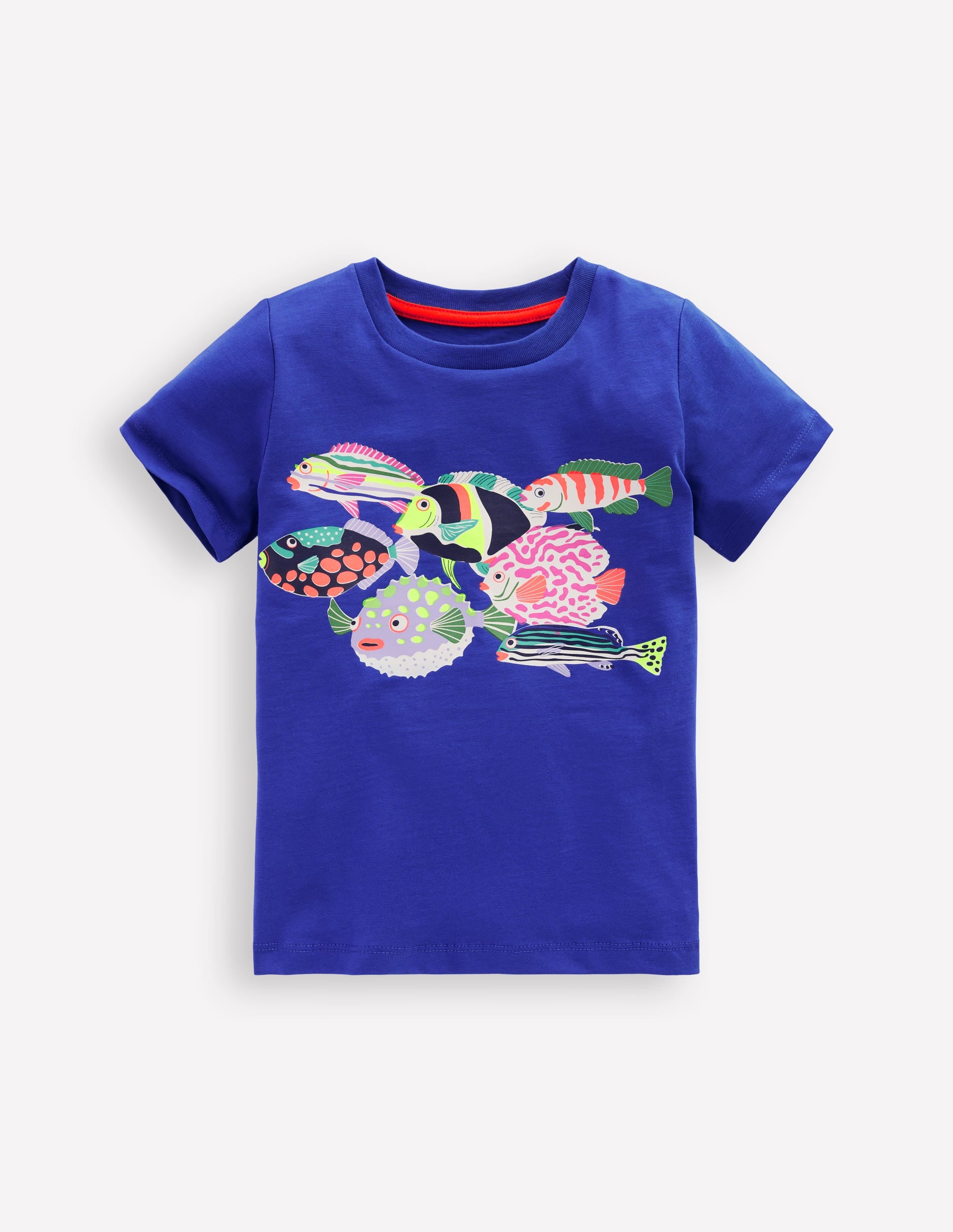 T-shirt manches courtes à imprimé riso-Poissons bleu héron - Image 3