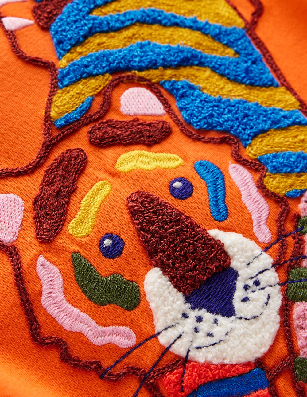 T-Shirt mit Kreuzstich-Korallenrot Tiger