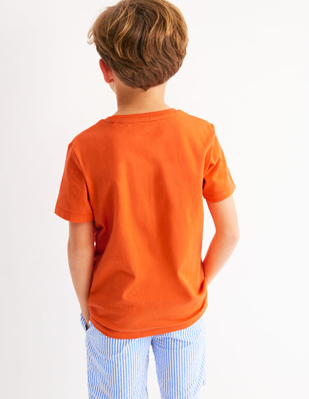 T-Shirt mit Kreuzstich-Korallenrot Tiger
