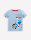T-shirt graphique fun-Chiens sur un vélo bleu vintage