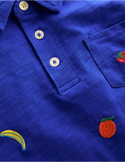 Embroidered Slub Polo Shirt-Fruit Embroidery-3