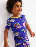 Pyjama court douillet phosphorescent-Poissons bleu héron