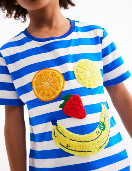 Bouclé-T-Shirt-Galerieblau/Naturweiß Fruchtgesicht