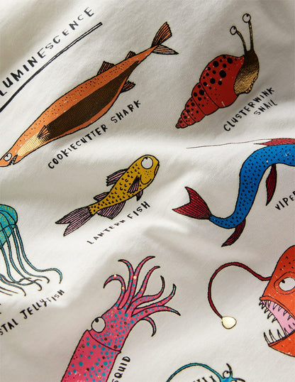Im Dunkeln leuchtendes T-Shirt-Sanftes Naturweiß Bio