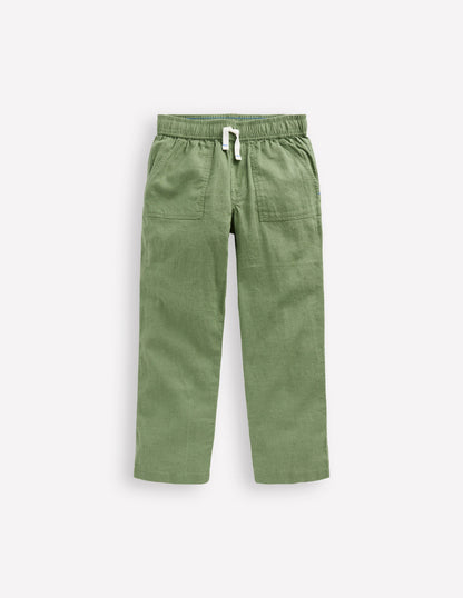 Baumwoll-Leinen-Hose zum Hineinschlüpfen-Krötengrün
