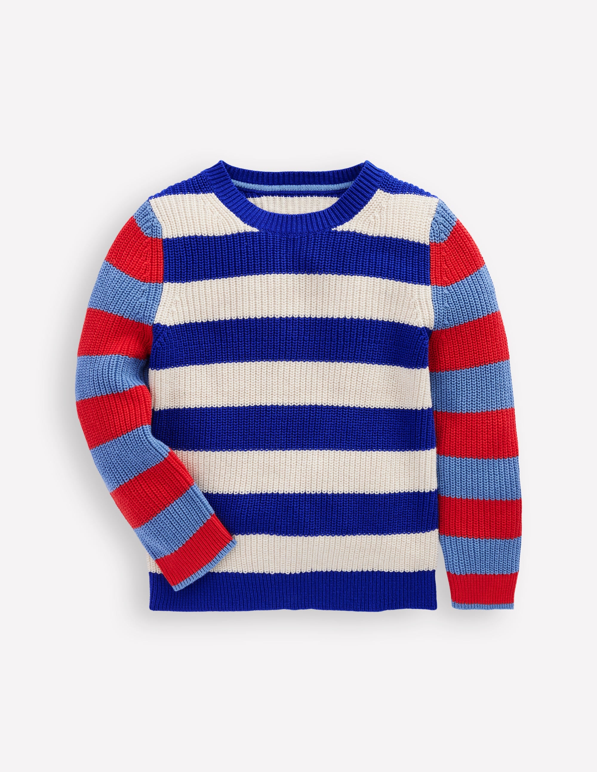 Pull pour tous les jours en coton-Rayé bleu vif/écru chiné - Image 1
