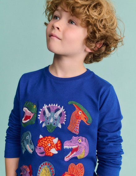 Originelles Superstitch-T-Shirt mit Gittermotiv-Saphirblau Dino