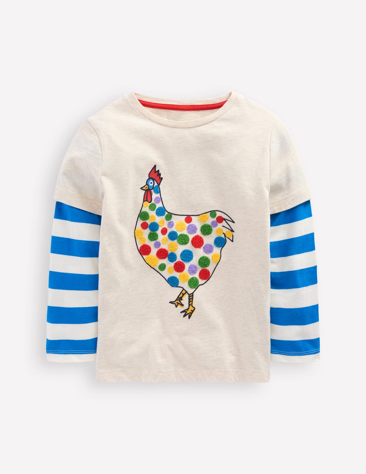 T-Shirt mit Applikation im Lagenlook-Haferbeige Meliert Huhn