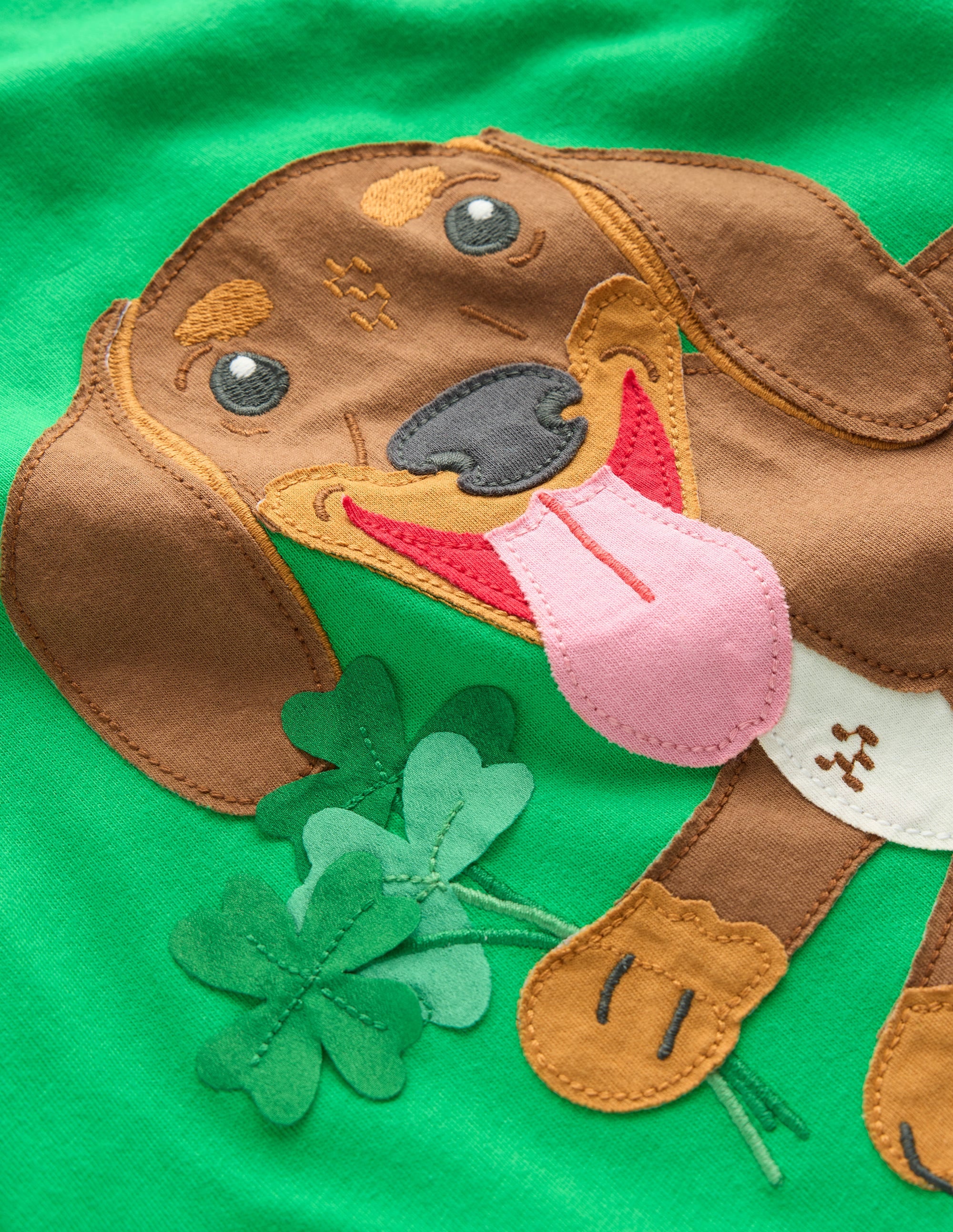 T-shirt fausses manches à appliqué-Chien Saint-Patrick vert printemps - Image 3