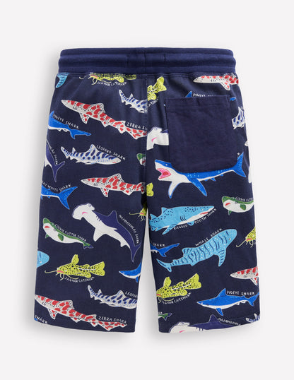 Short baggy en jersey-Requins bleu marine universitaire