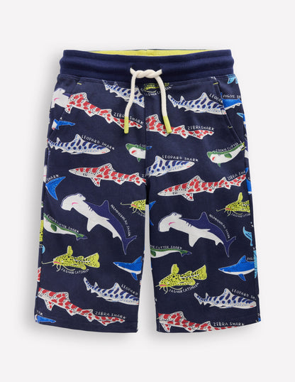 Short baggy en jersey-Requins bleu marine universitaire