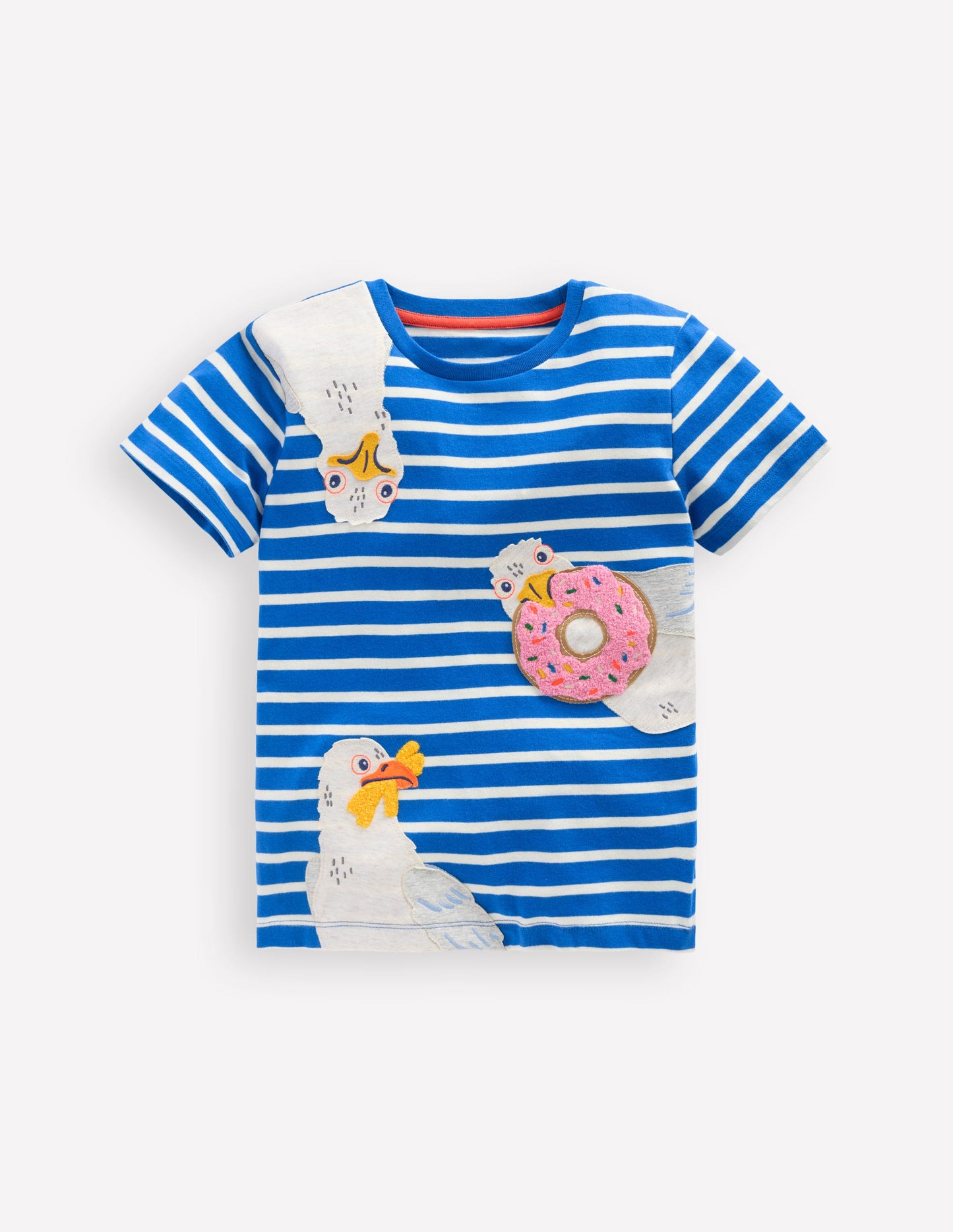 Short Sleeve Appliqué T-shirt-Gallery Blue Stripe Seagulls