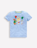 T-shirt manches courtes à appliqué-Lapins d'anniversaire bleu glacier