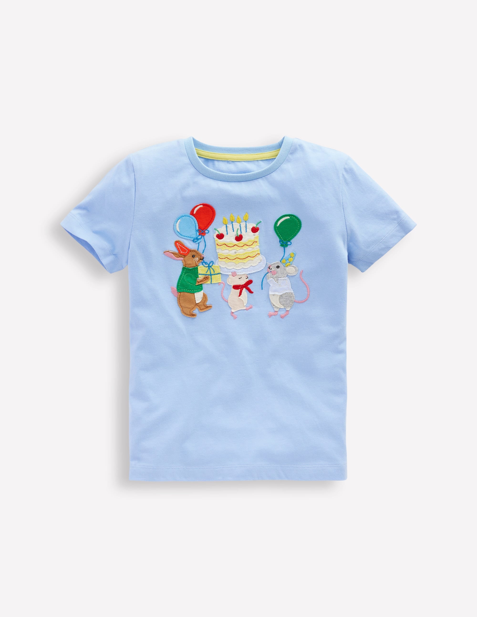 T-shirt manches courtes à appliqué-Lapins d'anniversaire bleu glacier - Image 1