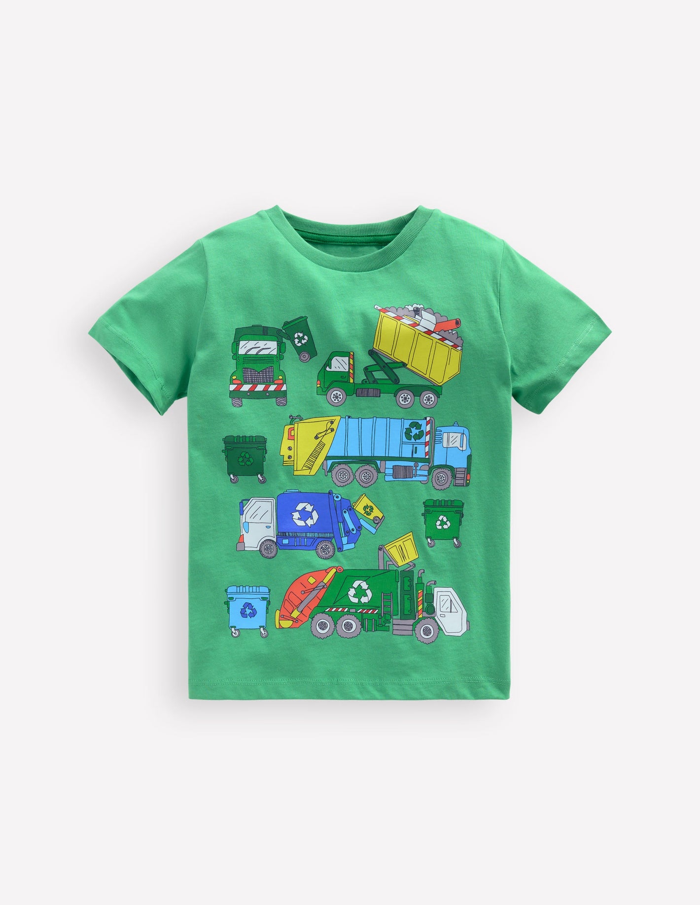 Short Sleeve Printed T-Shirt-Aloe Green Recycling trucks