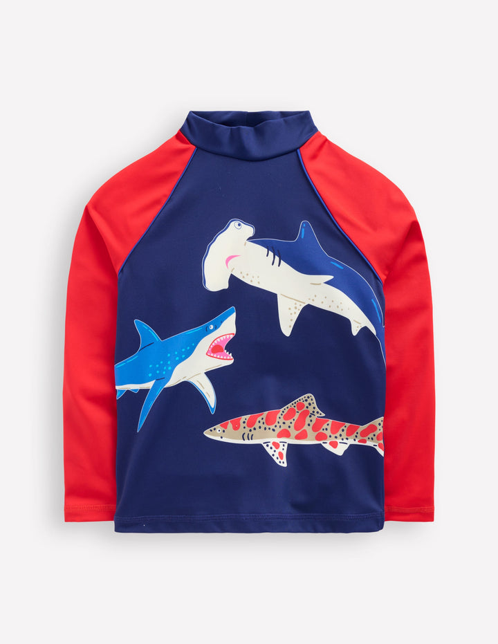 Haut de plage à logo-Requins bleu marine universitaire