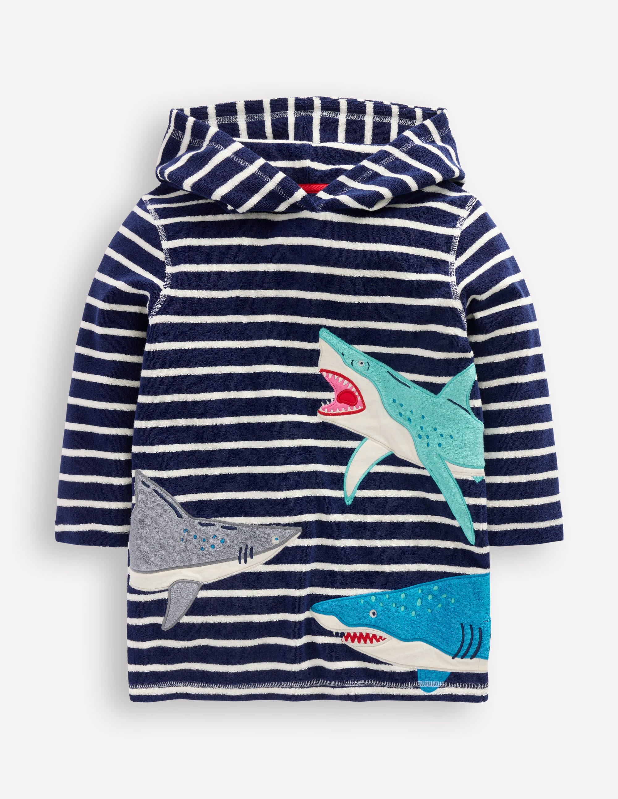 Poncho en éponge à appliqué-Requins bleu marine universitaire - Image 1