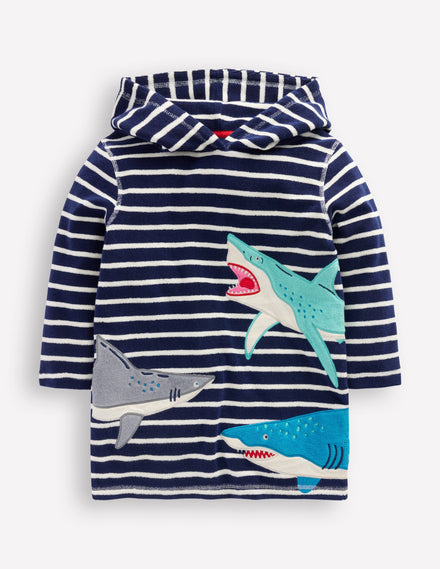 Poncho en éponge à appliqué-Requins bleu marine universitaire