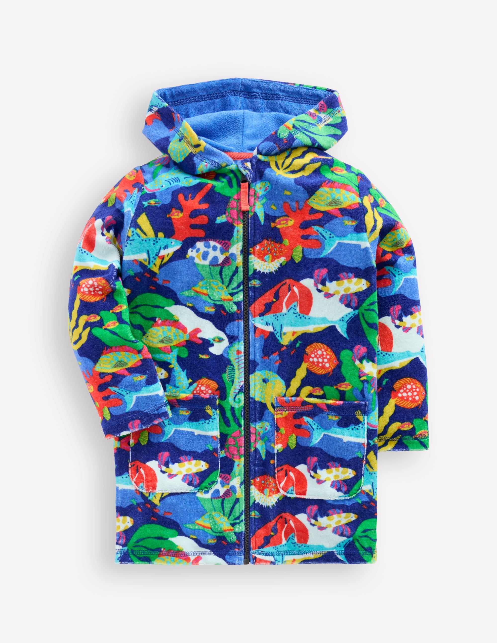 Poncho en éponge à fermeture zippée-Rayé bleu saphir - Image 1