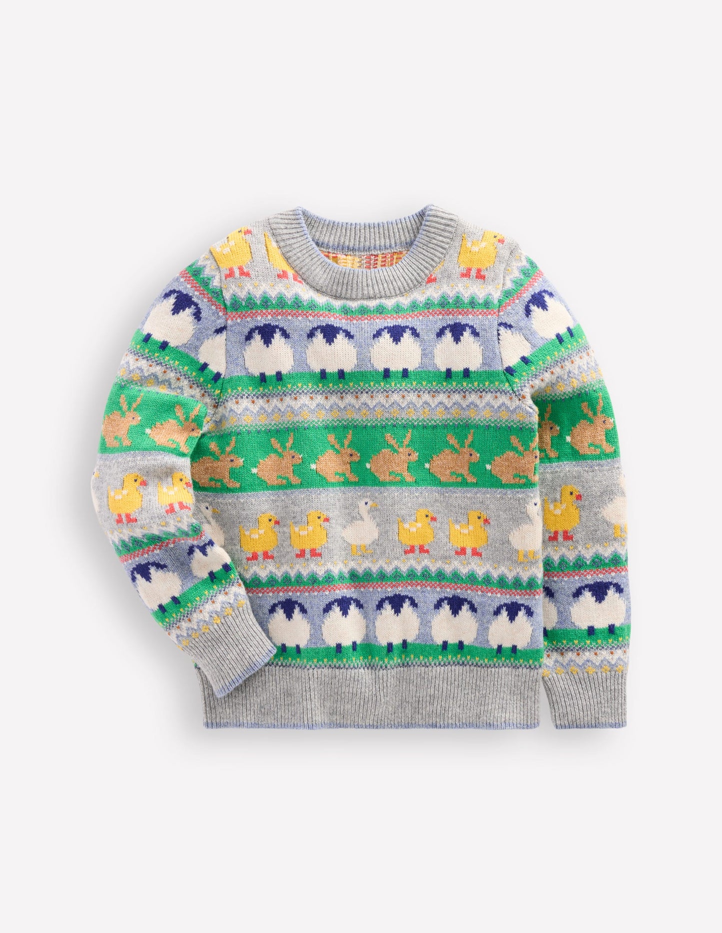 Fair-Isle-Pullover-Grau meliert Ostern