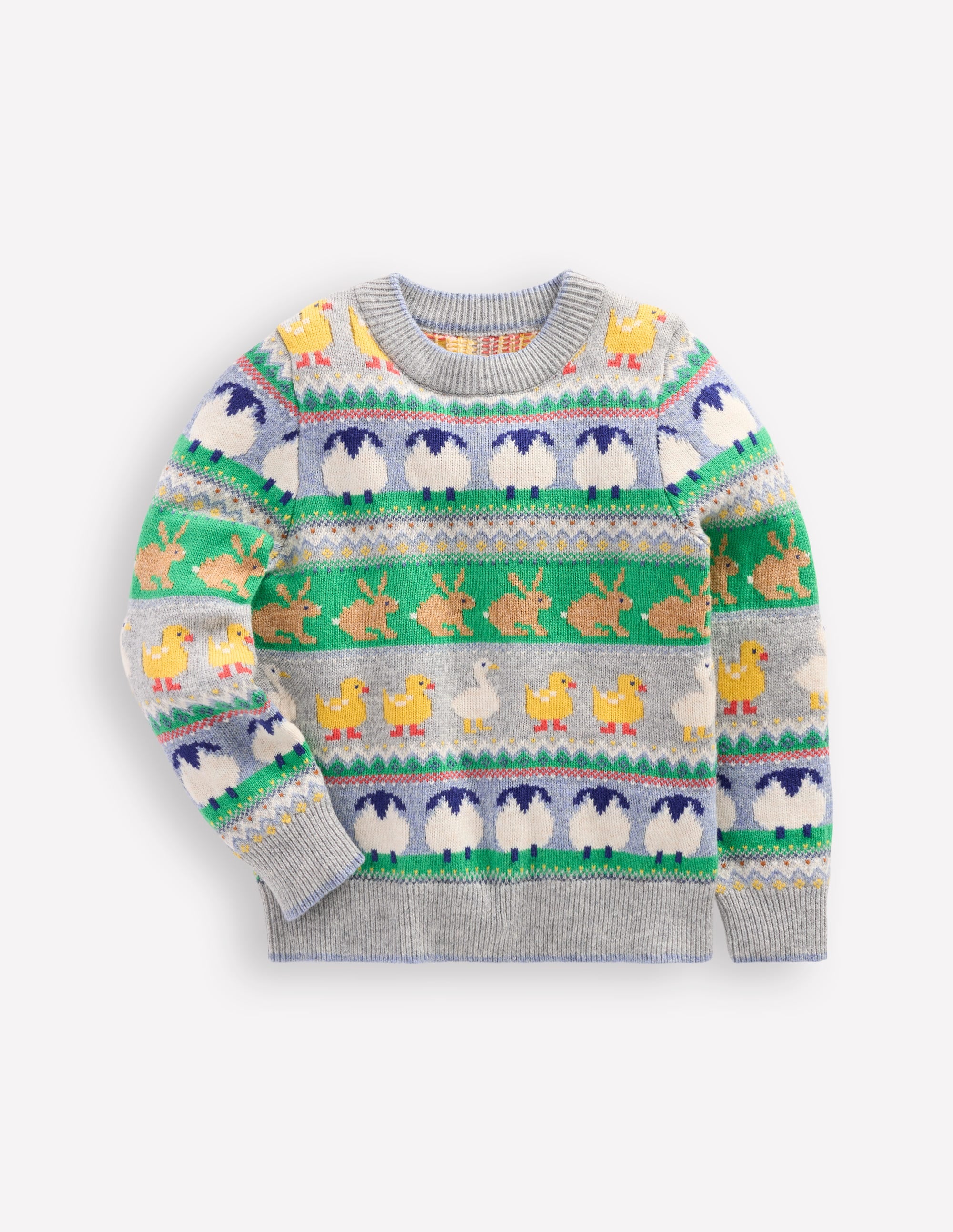Pull motif jacquard-Pâques gris chiné - Image 1