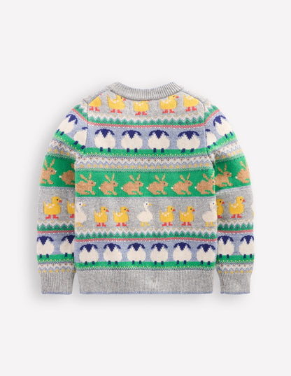 Fair-Isle-Pullover-Grau meliert Ostern