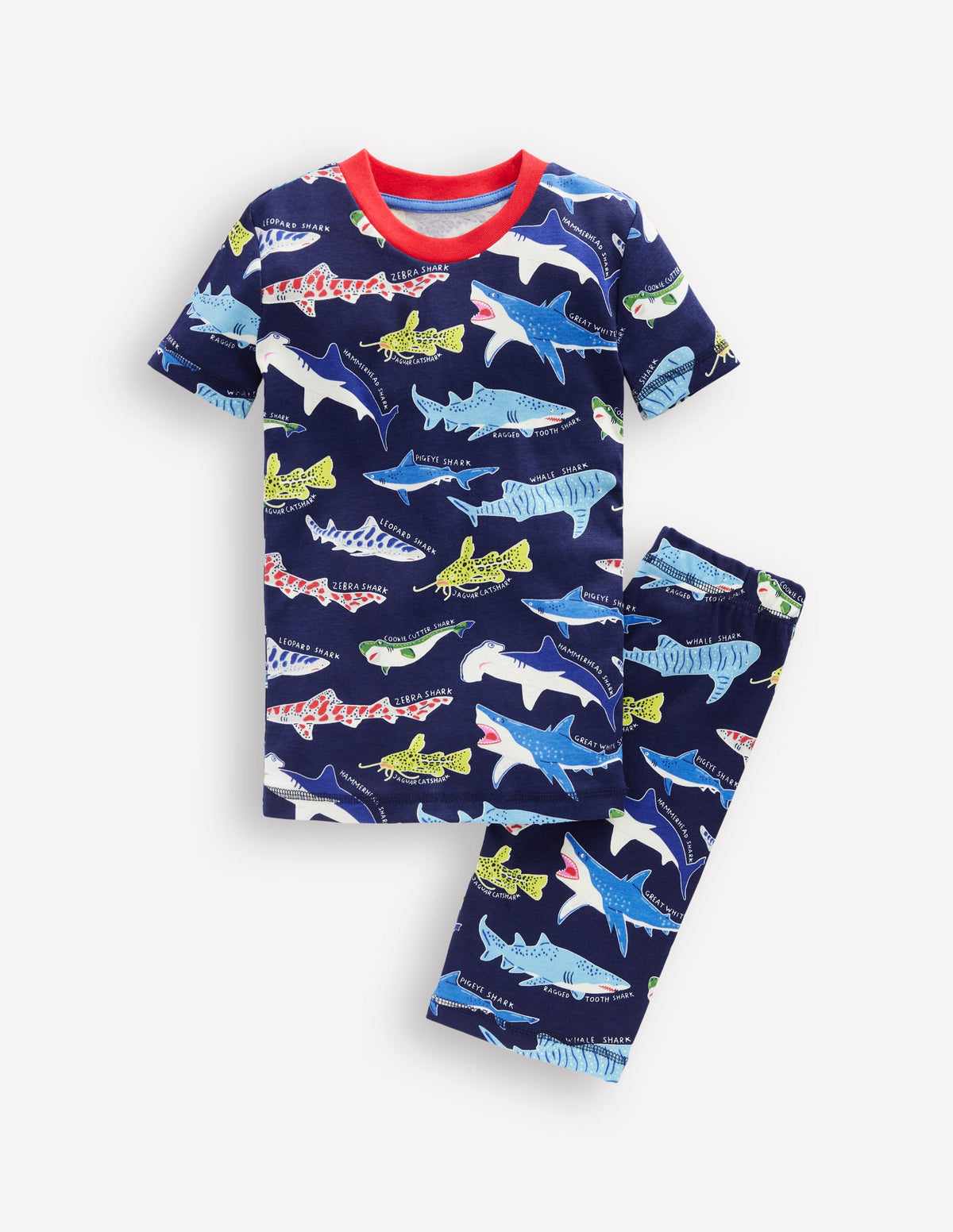Pyjama court douillet phosphorescent-Requins bleu marine universitaire - Image 1