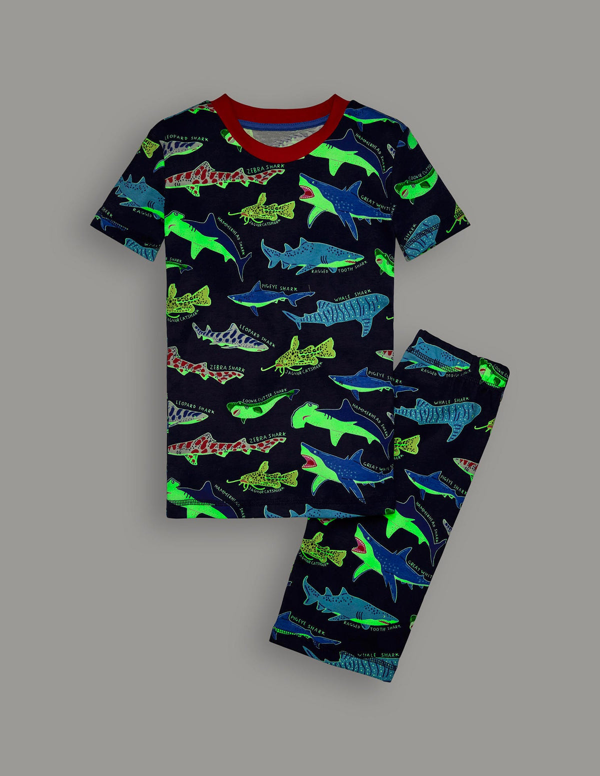 Pyjama court douillet phosphorescent-Requins bleu marine universitaire - Image 4