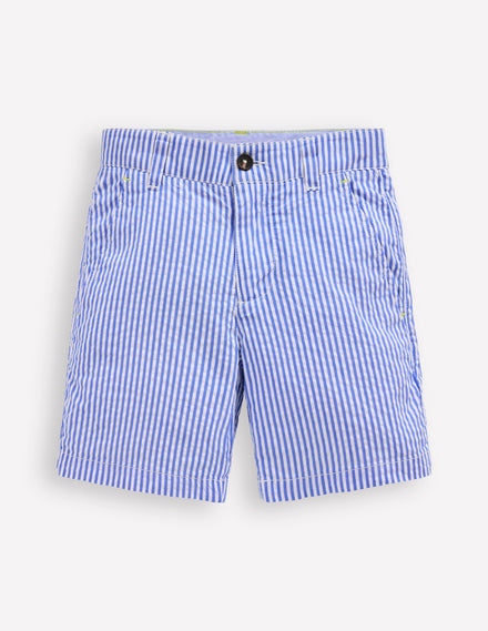 Seersucker-Shorts-Blau Drell Streifen