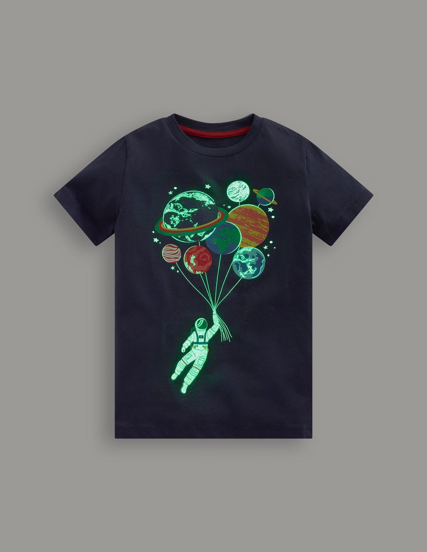 In Dunkeln leuchtendes T-Shirt-Roboter-Blau Raumfahrer Planeten