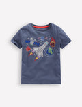 T-shirt phosphorescent à super surpiqûres-Espace bleu robot