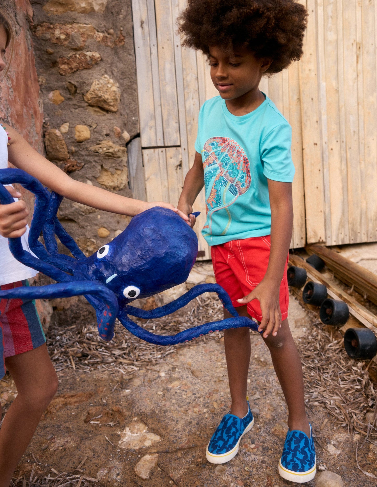 T-shirt phosphorescent à super surpiqûres-Méduse bleu Caraïbes