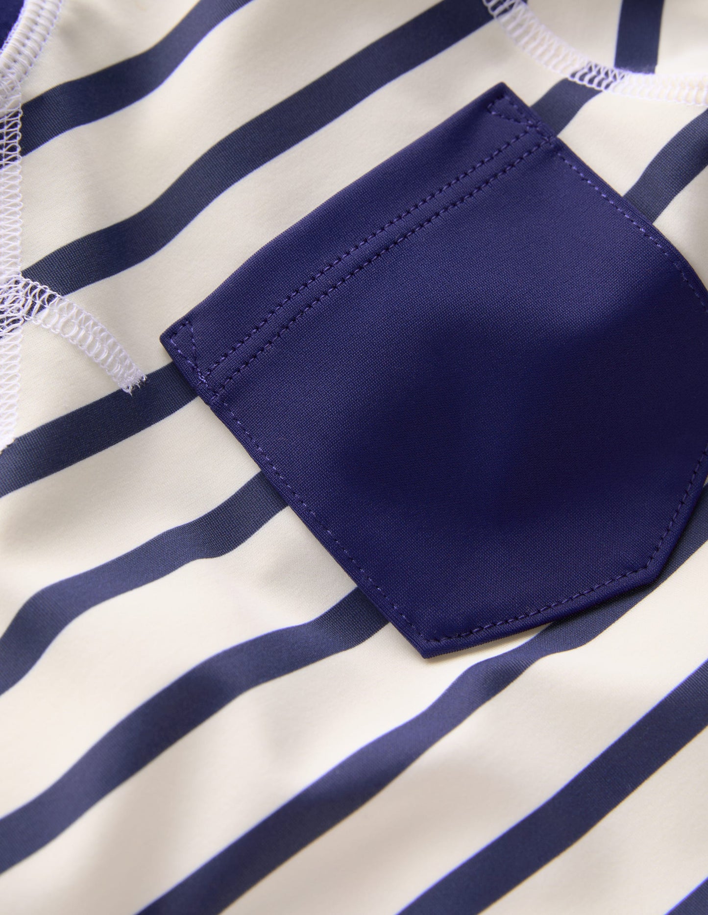 Breton-Badeshirt mit Sonnenschutz-Schuluniform-Marineblau/Naturweiß Gestreift