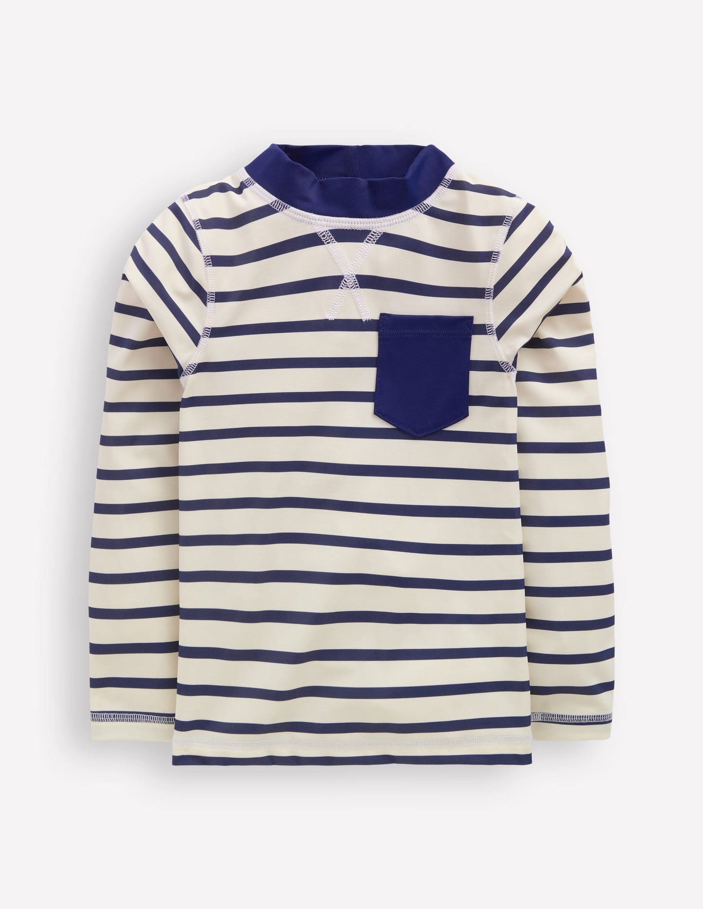 Breton-Badeshirt mit Sonnenschutz-Schuluniform-Marineblau/Naturweiß Gestreift