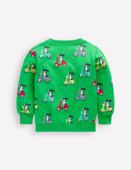 Printed Sweatshirt-Sapling Green Puppy Scooter