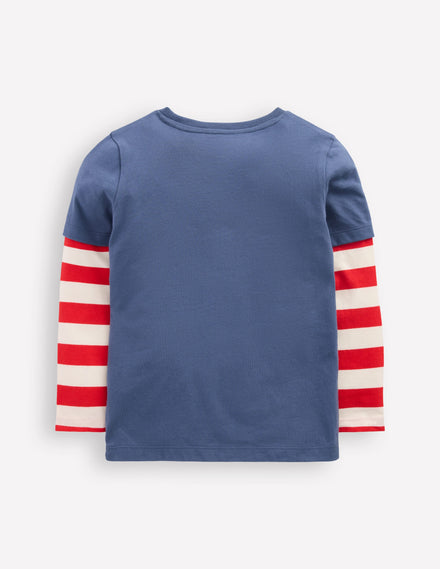 T-Shirt mit Applikation im Lagenlook-Roboterblau Weltraum