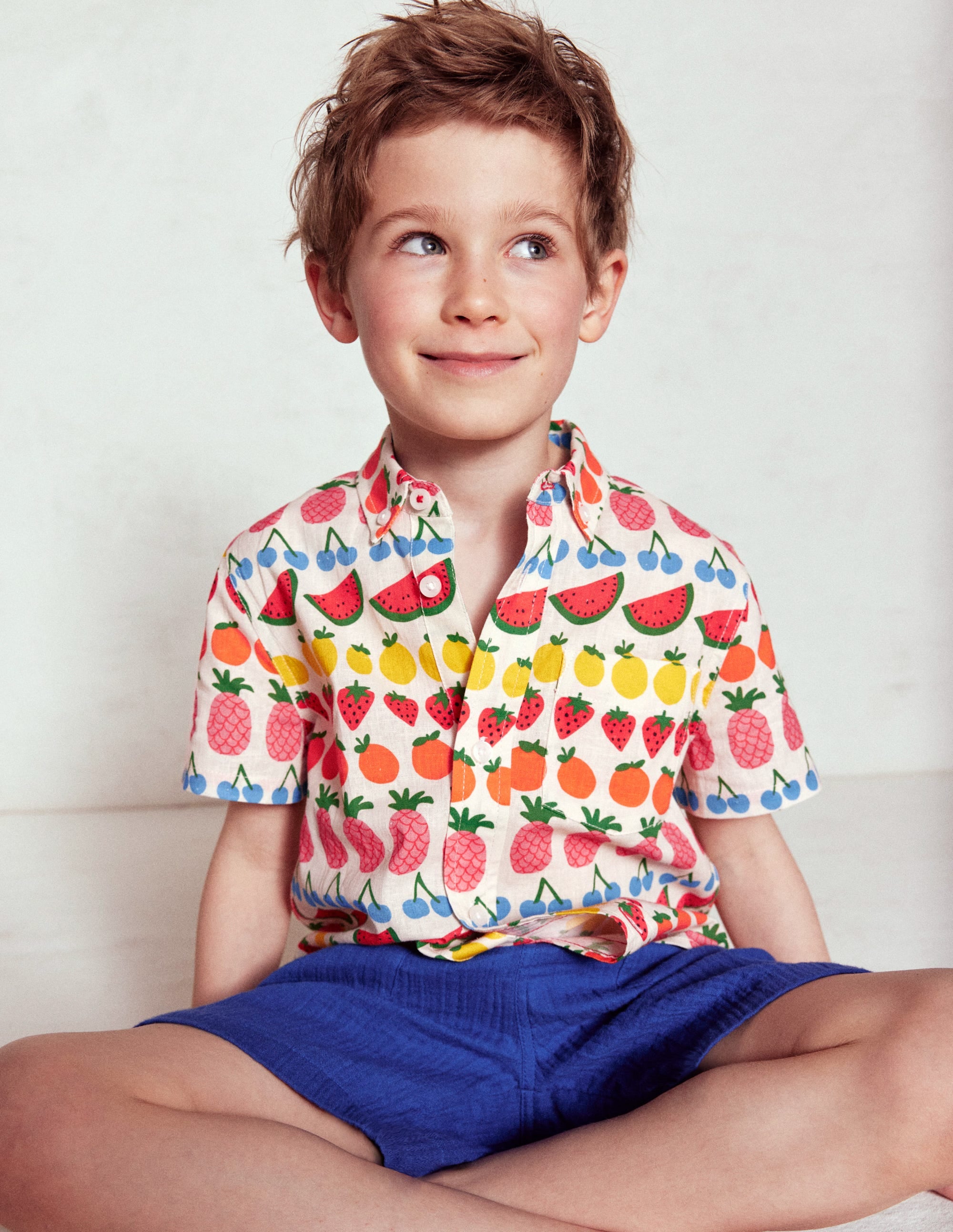 Chemise en coton et lin-Rayé fruits - Image 7