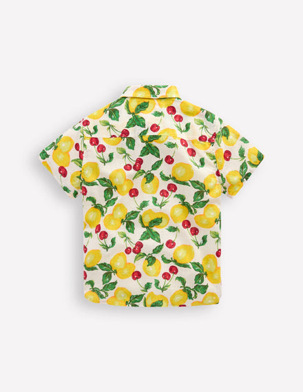 Chemise en coton et lin-Citrons et cerises ivoire doux