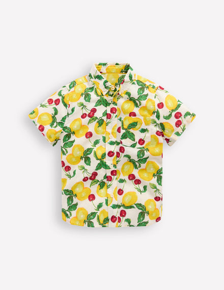 Chemise en coton et lin-Citrons et cerises ivoire doux