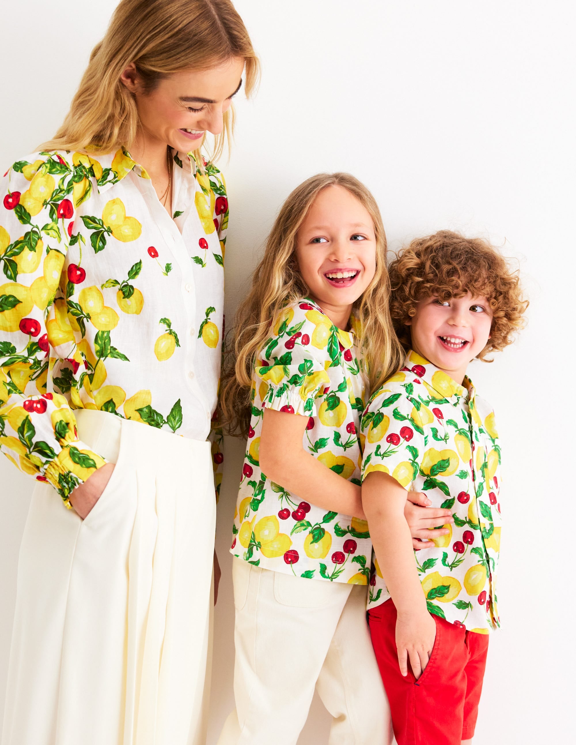 Chemise en coton et lin-Citrons et cerises ivoire doux - Image 5