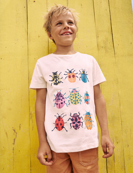 T-Shirt mit Superstitch-Design-Sanftes Naturweiß Marienkäfer