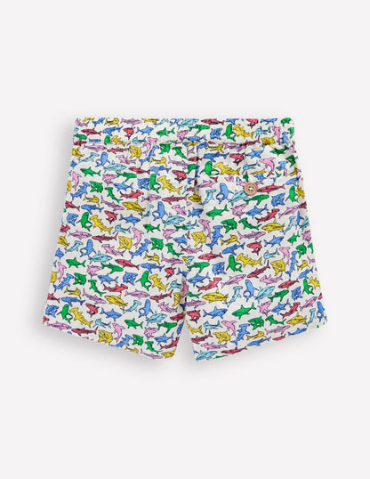 Short en coton et lin-Requins micro multi