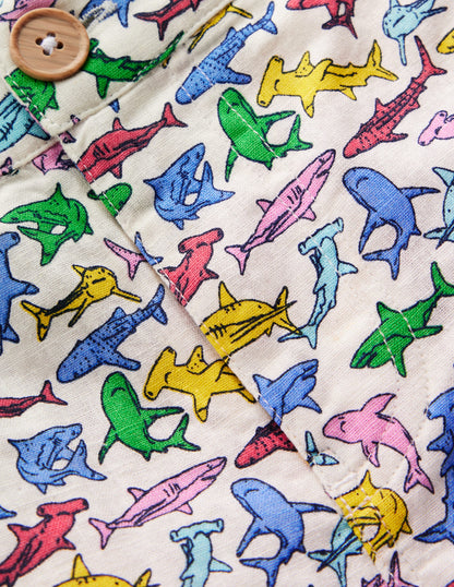 Short en coton et lin-Requins micro multi