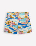 Shorts aus Baumwollleinen-Bunt, Küstenszene